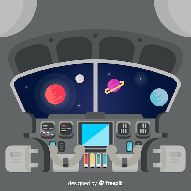 無料ベクター フラットデザインのインテリア宇宙船の背景