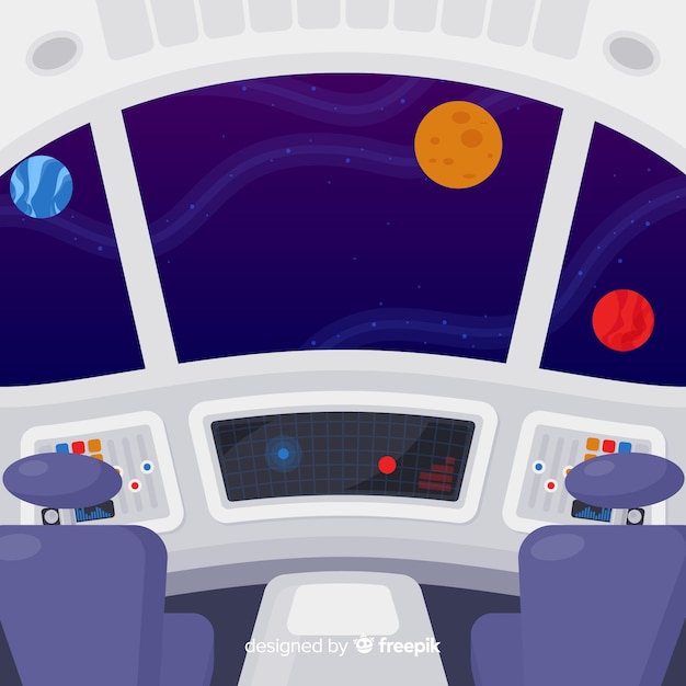 Free vector interior spaceship background with flat design