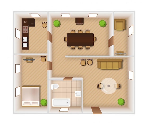 Floor Plan Design Vector House Floor Plan With Furniture And Garage