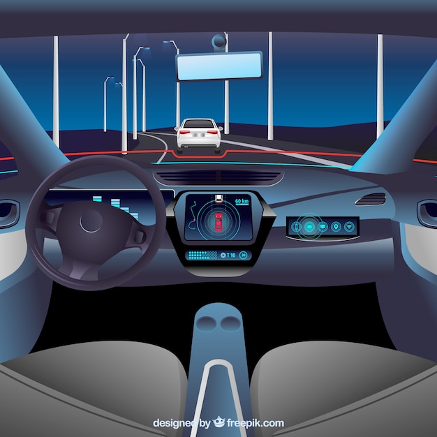 Vettore gratuito vista interna di un'automobile autonoma con un design realistico