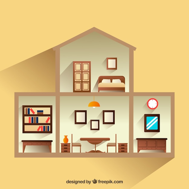 Free vector interior view of house with wooden furniture