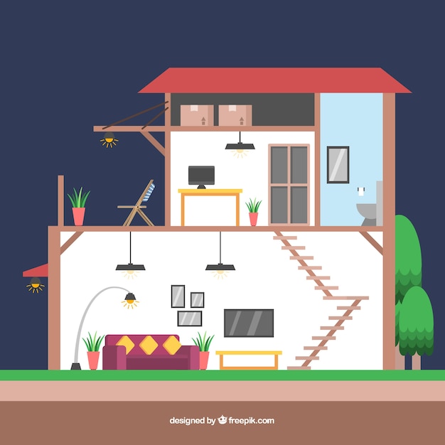 Free vector interior view of nice house in flat design