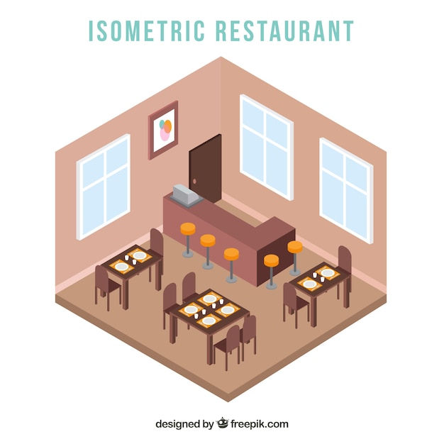 Free vector interior view of restaurant in isometric style