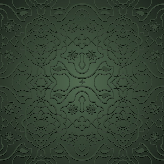 Interlacing flowery patterns in Oriental style, arabesque on green