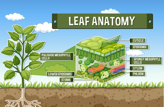 Free vector internal structure of leaf diagram