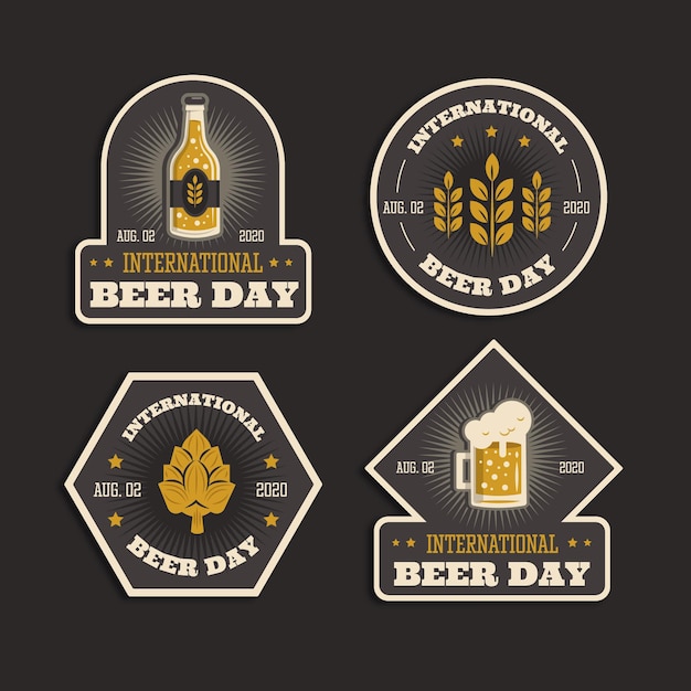 Free vector international beer day badges flat design