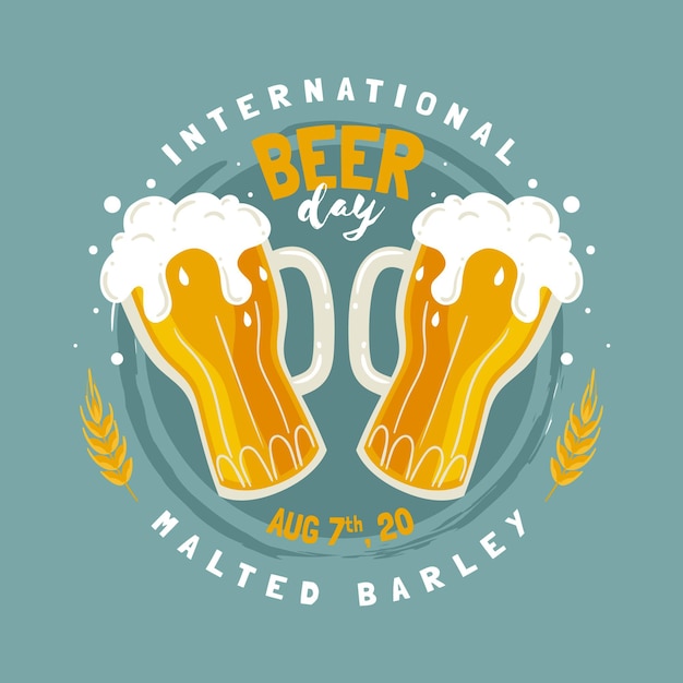 Free vector international beer day event with mugs