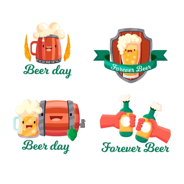 Free vector international beer day labels pack