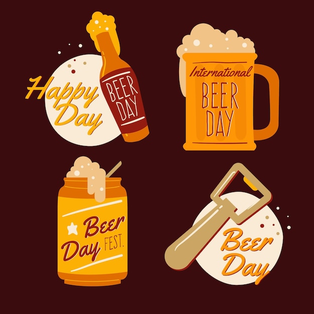 Free vector international beer day lettering badges