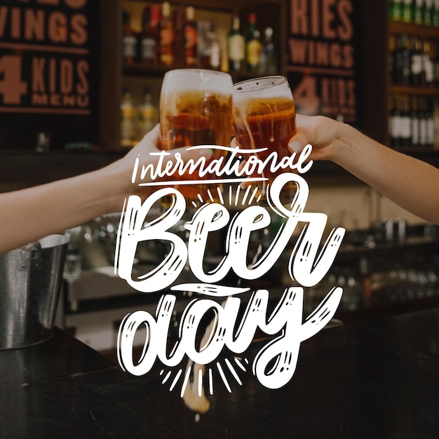 International beer day lettering with photo