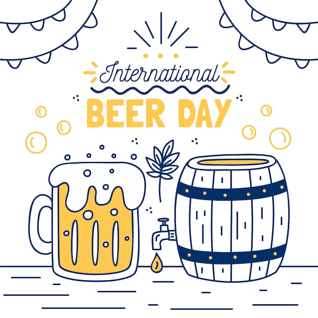 Free vector international beer day with barrel