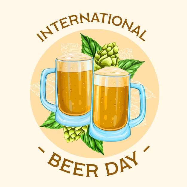 Free vector international beer day with mugs