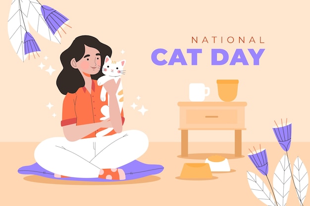 Международный день кошек рисованной плоский фон
