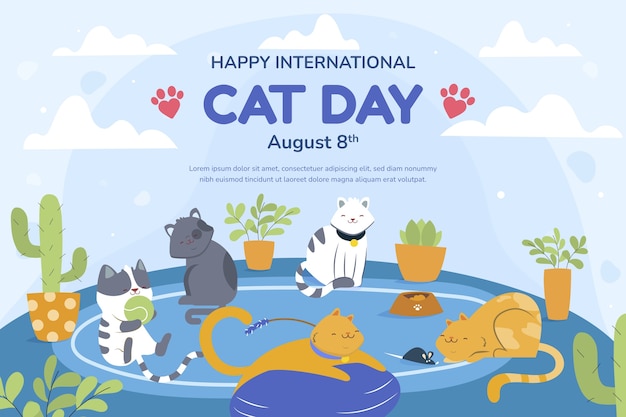 International cat day hand drawn flat background