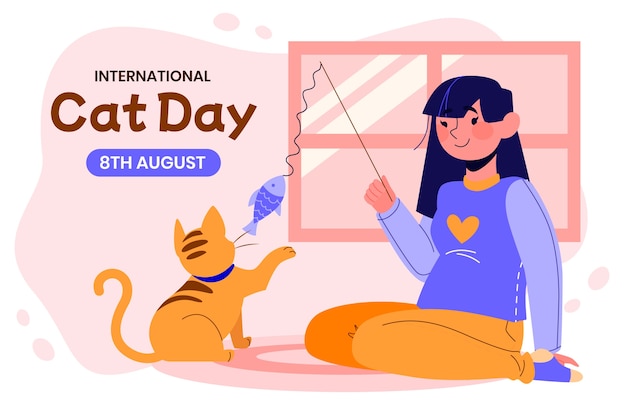 Free vector international cat day hand drawn flat background