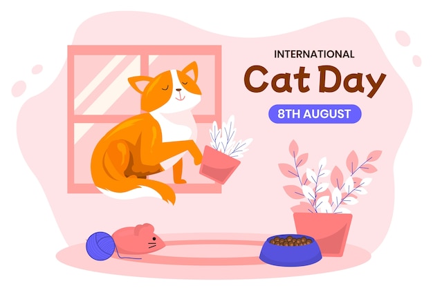 Free vector international cat day hand drawn flat background