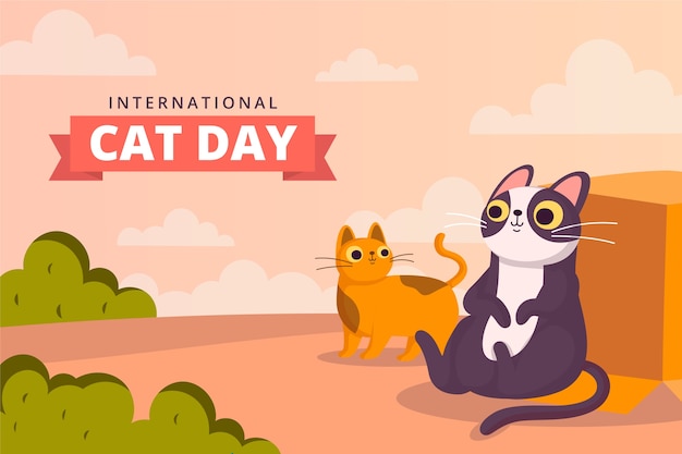 International cat day hand drawn flat background