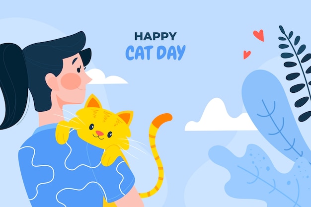 International cat day hand drawn flat background