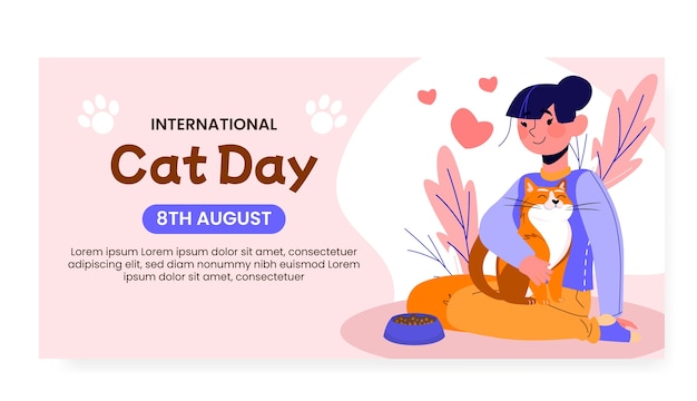 Free vector international cat day hand drawn flat banner