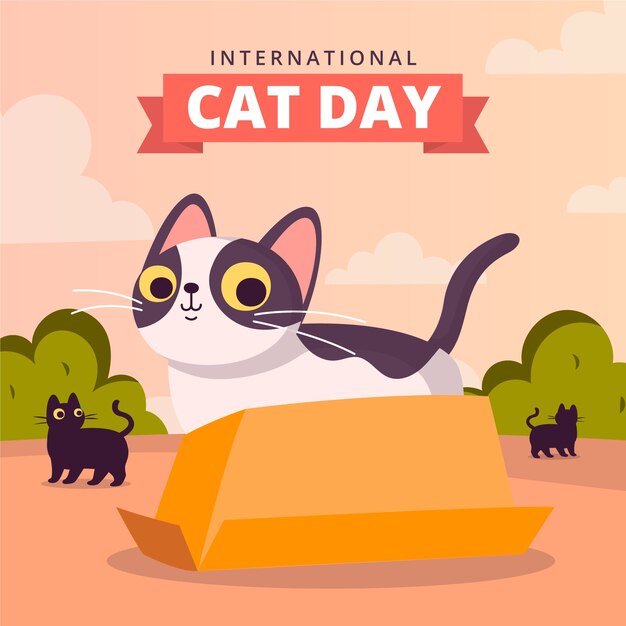 International cat day hand drawn flat illustration