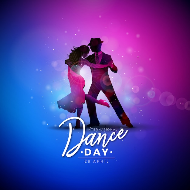 Международный день танца Иллюстрация с парой танцующих танго