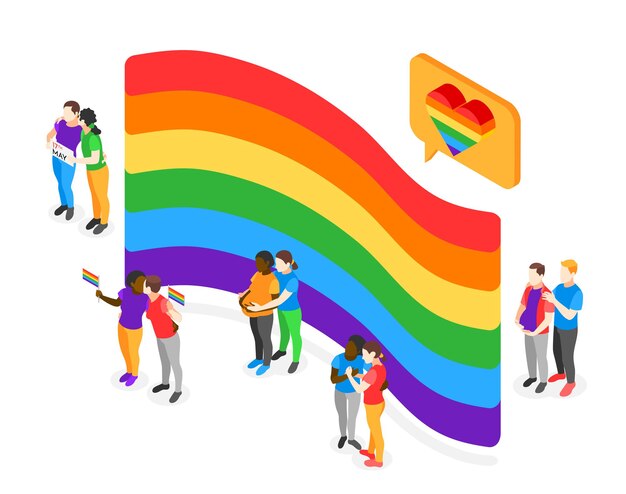 International day against homophobia isometric concept with some loving lgbt and gay couples