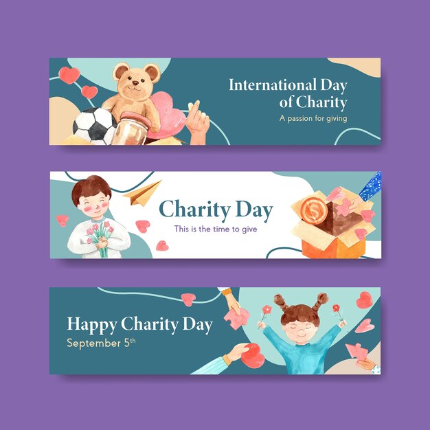 International Day of Charity banner concept design with advertise watercolor.