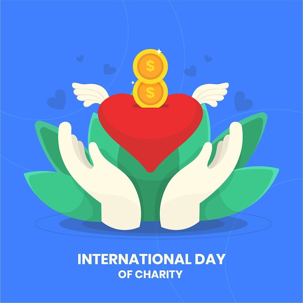 Free vector international day of charity with heart and hands