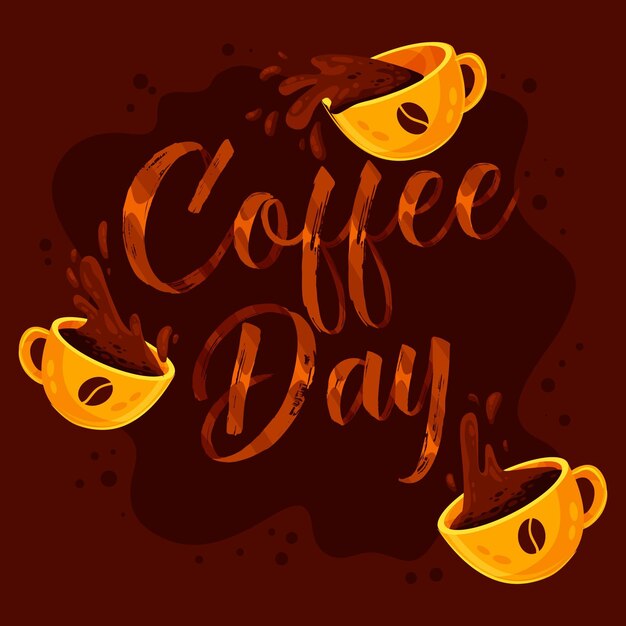 컵이있는 커피 레터링의 국제 날