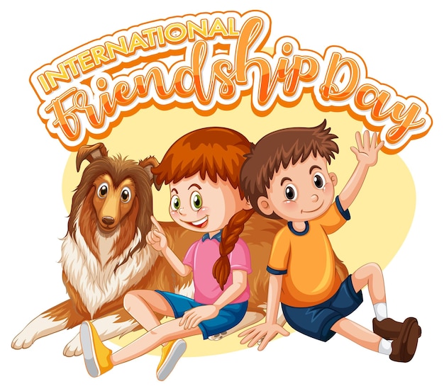 Free vector international day of friendship font logo with children and a do