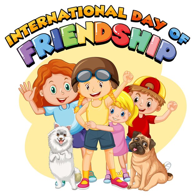 子供と犬との友情のロゴの国際的な日