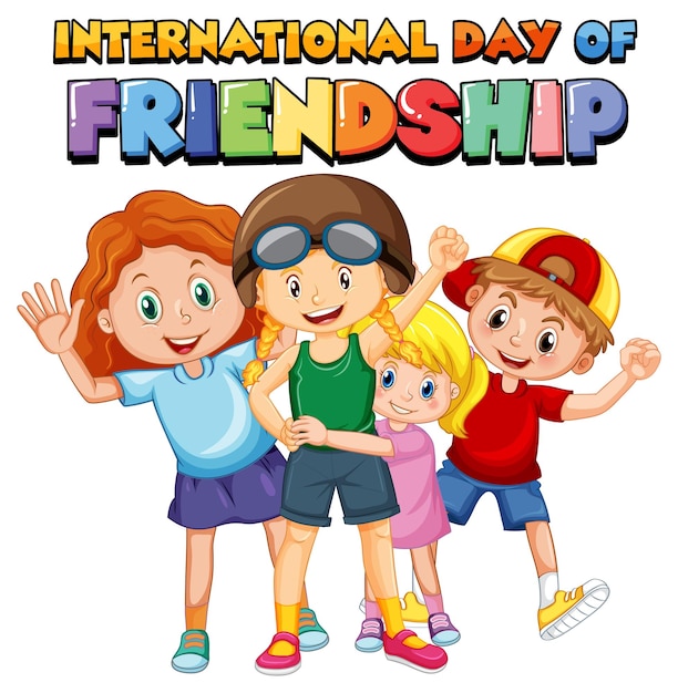 International day of friendship logo with cute kids