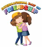 Vettore gratuito logo della giornata internazionale dell'amicizia con ragazze che si abbracciano