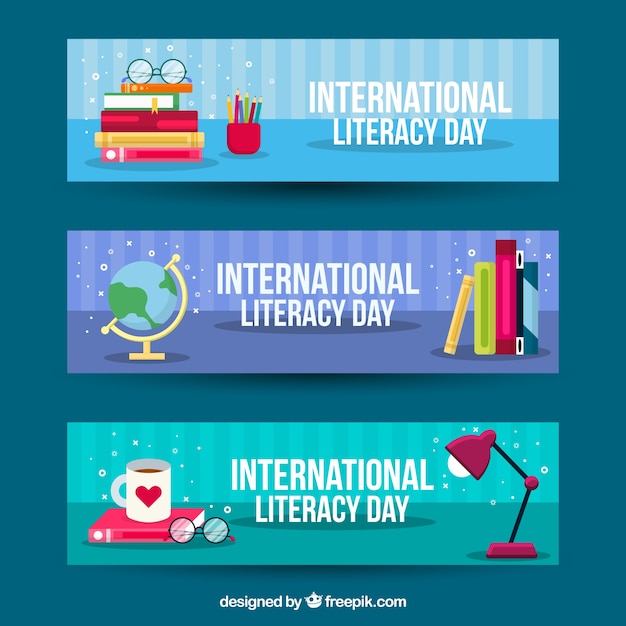 International day of literacy banners in flat design