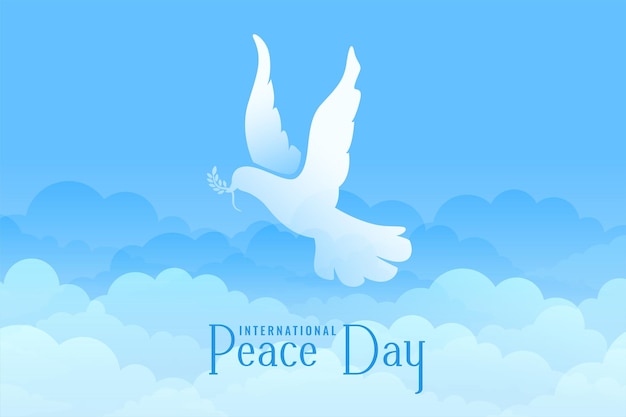 International day of peace background with blue sky pigeon vector illustration