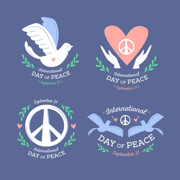 Free vector international day of peace labels in flat design