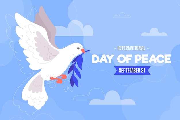 Международный день мира с голубем и листьями