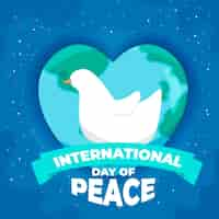 Free vector international day of peace with heart-shaped planet and dove