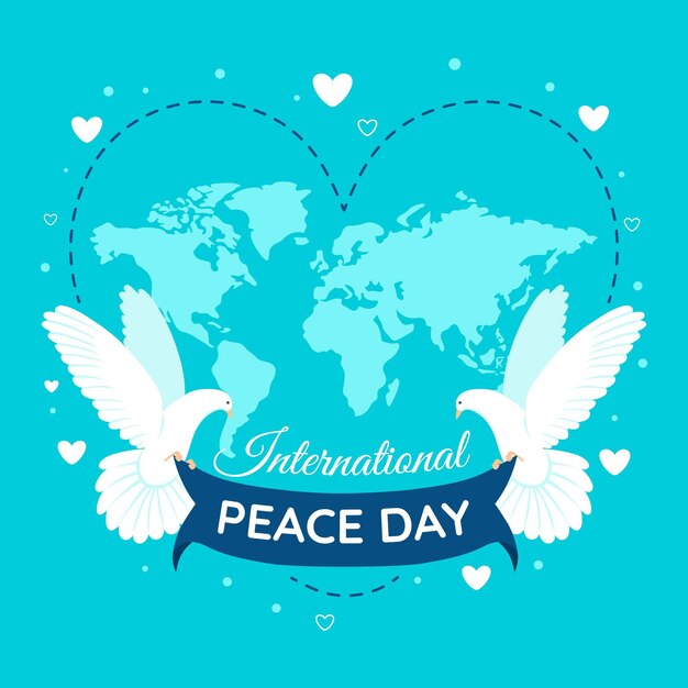 International day of peace with map and doves