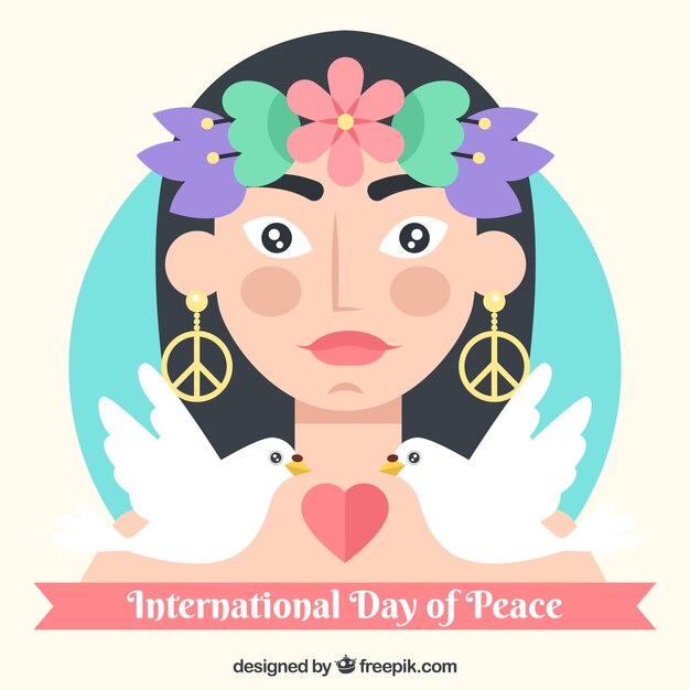 국제 평화의 날, 여자, 두 비둘기와 마음