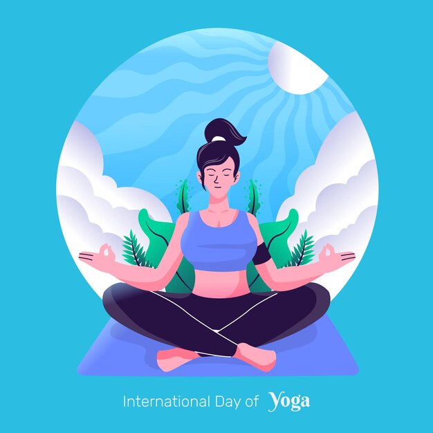 Международный день йоги рисованной стиль