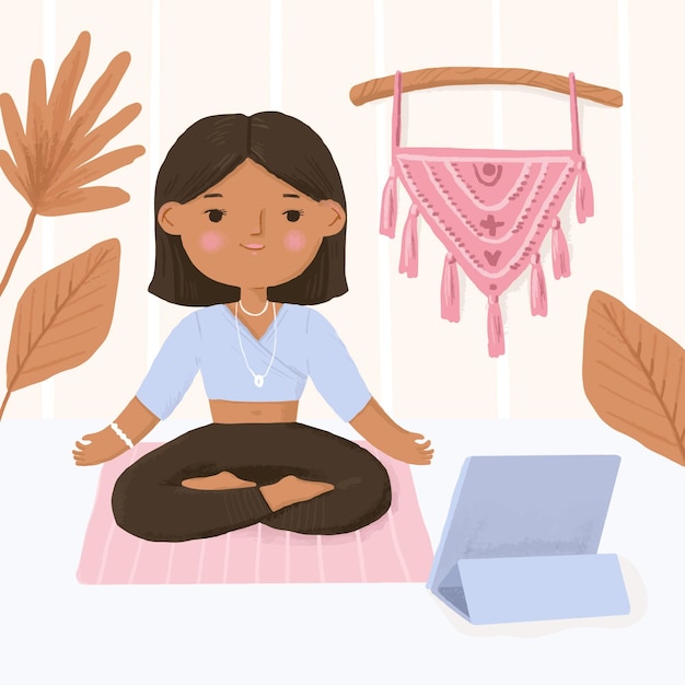 Free vector international day of yoga at home concept