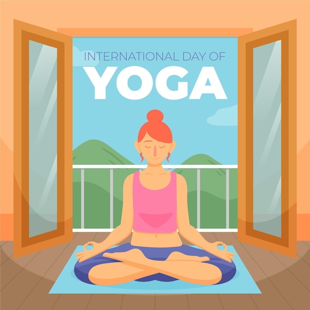 Free vector international day of yoga with woman relaxing