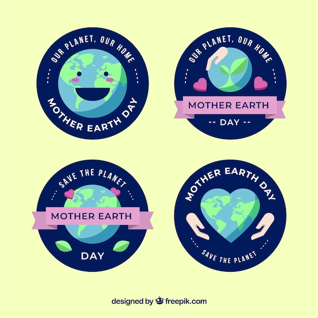 Free vector international earth day badges in flat design