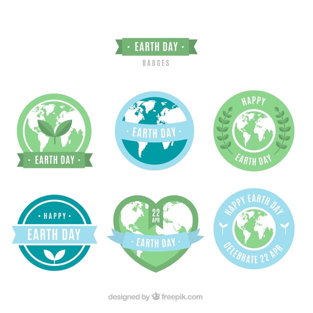 International earth day badges in flat design