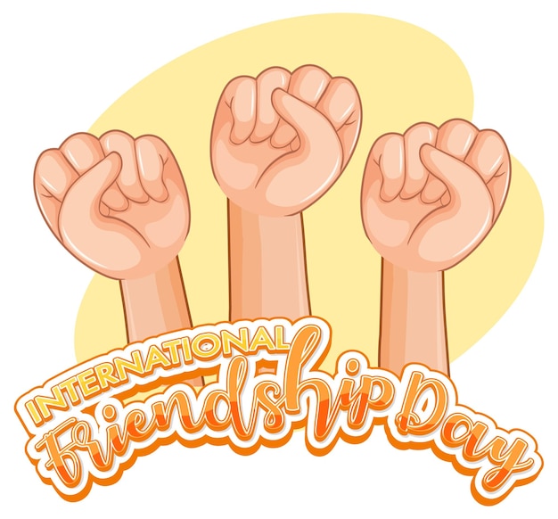 Free vector international friendship day font logo with three fist hands