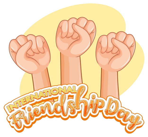 International friendship day font logo with three fist hands