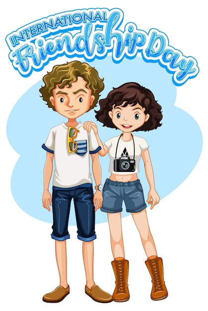 Free vector international friendship day logo banner with two teenagers