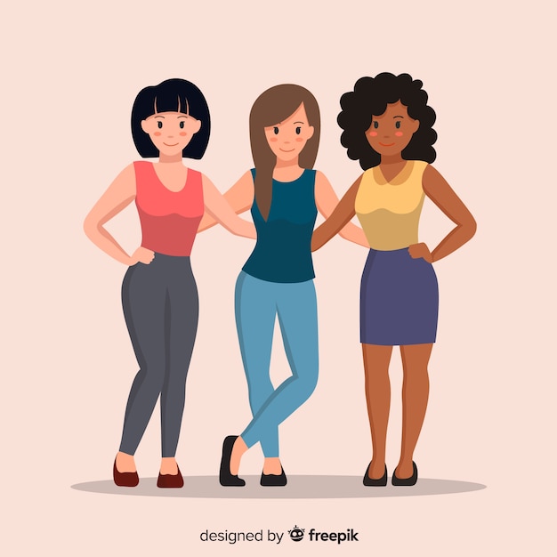 Free vector international group of women with flat design