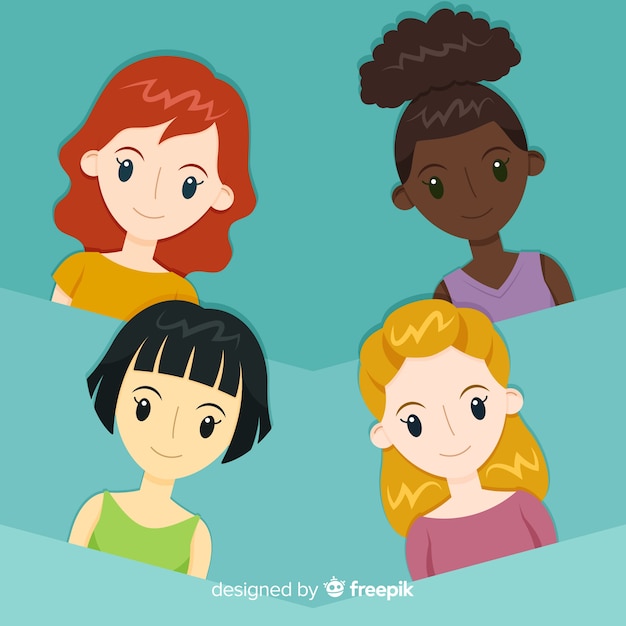 Free vector international group of women with flat design